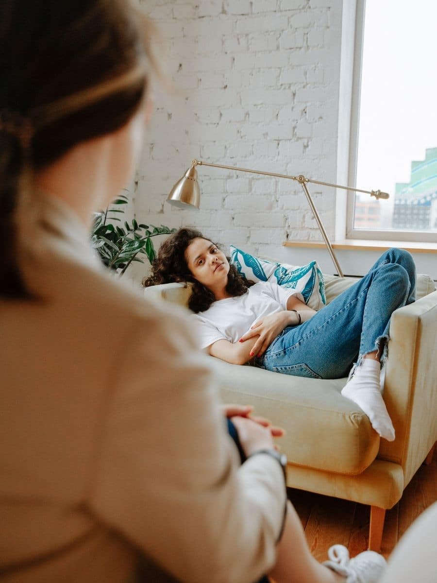 woman on couch in therapy